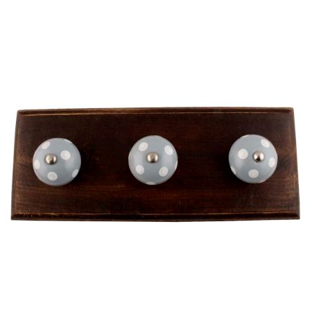 Grey Dotted Ceramic Wooden Hook